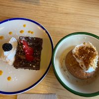 Brownie and pastel de tres leches  at Gallo Santo in Barcelona