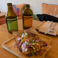 Kombucha and tofish tacos at Gallo Santo in Barcelona