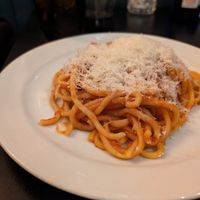 Bucatini with tomato sauce and vegan parmesan at Yard in Norwich