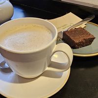 milky latte and dusty brownie at Science Gallery Café  in South East London