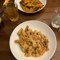 Oven-baked pasta (and pumpkin lasagna at the back)  at ZEM Bistro in Bologna