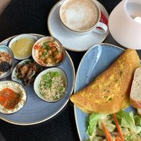 Israeli breakfast (omelette): comes with lots of tasty side dishes!  at Life Deli in Frankfurt