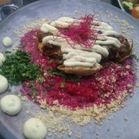 Cauliflower steak on beetroot risotto at Life Deli in Frankfurt