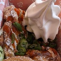 Waffle made with vegan chikin. Spicy and sweet! at Taste Like Chicken TLC in Amsterdam