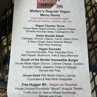 Vegan menu   at Matteo's Pizza & Bistro in Carmichael