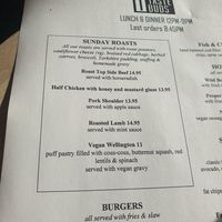 Roast menu. at The Camden Enterprise in North West London