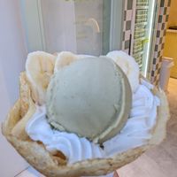 Vegan Banana Cream Crêpes with Pistachio Gelato Topping at Tutto in Tokyo