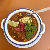 Corn, bean & sweet potato chili.  at Outra Espécie  in Porto