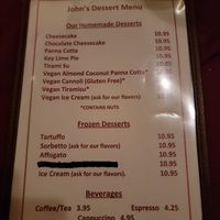 Dessert menu #Veganuary at John's of 12th Street in New York City