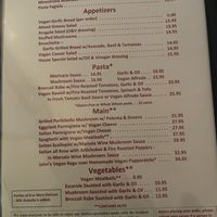 Vegan menu   at John's of 12th Street in New York City