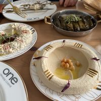 Hummus, babaghanush, grape leaves  at One Lebanese in Sunrise