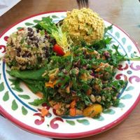 'The salad trio' - Technicolor tempeh kale salad, quiona black bean salad, and curried tofu at Frisch Compassionate Eatery in Salt Lake City