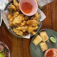 Stir Fried Champignons and Spring Rolls  at Sang Ka Si Koh Tao - สังกะสี เกาะเต่า in Koh Tao