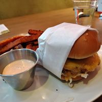 VG Classic + sweet potato fries at Veggie Grill by Next Level in Long Beach