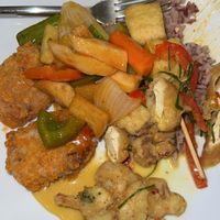Vegan nuggets, sweet and sour, yellow curry  at Penne in Koh Samui