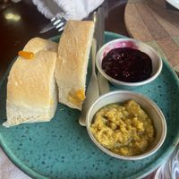 Bread appetiser given free - cashew butter and berry jam with it. Totally delicious!  at A Padoca in Porto
