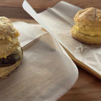 Biscuit Tower on the left, Egg-O Biscuit on RIght  at Breads on Oak  in New Orleans