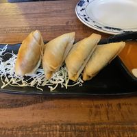Veggie samosas (it comes with 5, I already ate one here)  at Top Burmese Burma Joy in Portland