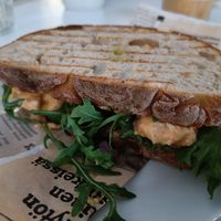 A grilled toast with tofu and rucola at Cafe Metso in Tampere