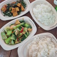 Red Curry stirfry with Tofu and long bean and Bok Choi with Tofu at Pakbai - Food Stall in Chiang Mai