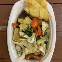 Stir fry vegetables and tofu with garlic  at Pakbai - Food Stall in Chiang Mai