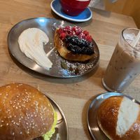 Two handed sandwich, French Toast, and Sweet Bun  at Project Coffee - Rosemary in Sarasota