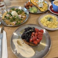French Toast, My Year in Hash browns & Relaxation, side of scrambled JUSTeggs, Country- Style Omelet.   at Project Coffee - Rosemary in Sarasota