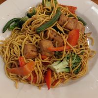 Yellow noodles with tofu at Pho Le Restaurant in Boston