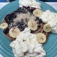 Blueberry banana coconut pancakes  at Smile of the Beyond in Jamaica