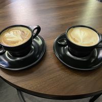 Flat white and cappuccino. Good coffee    at Roots in Frankfurt