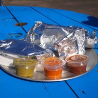 Our tacos as they were delivered to our table. at The Vegan Nom Food Truck - North Loop in Austin