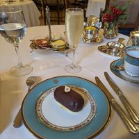 Postre vegano y chardonnay at L'Orangerie at Alvear Palace Hotel in Buenos Aires