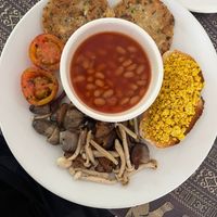 Vegan fry up at Bambu Hotel Restaurant in Battambang