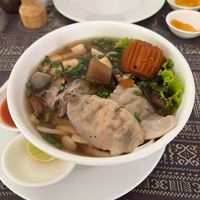 Vegan noodle soup (absolutely delicious) at Bambu Hotel Restaurant in Battambang