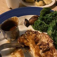 Cauliflower steak with peppercorn sauce, chips and crushed potatoes  at The Woodstock Arms in Woodstock