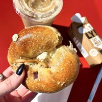 Cinnamon raisin bagel w vegan schmear   at Starship Bagel in Dallas