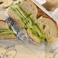Everything bagel, avo, cucumber sandwich at Starship Bagel in Dallas