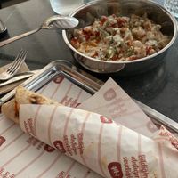 Vegan manti and a „chicken“ wrap.  at Gibi Vegan in Izmir