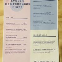 Lyces Hempburgers Diner Menu  at Lyces in Ottawa