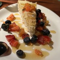 Ponu pie no dairy or egg but does contain honey. Made with breadfruit    at Keoki's Paradise in Koloa