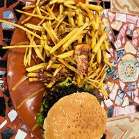 Vegan Burger (comes with fries)  at Sativa Studio Cafe in Banos