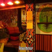 Sativa Studio Cafe at night, take from outside at Sativa Studio Cafe in Banos