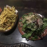 the “small” salad and “small” fries ... at Sativa Studio Cafe in Banos