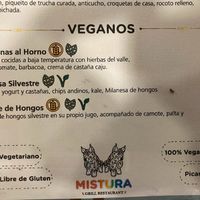 Vegan menu (there are a few other items, some not labeled as vegan) at Mistura Grill in Cusco