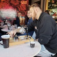Manager explaining coffee process at The Parlour in Las Vegas