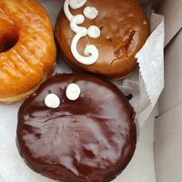 Vegan vegan maple and vegan  portland creme  at Voodoo Doughnut in Portland