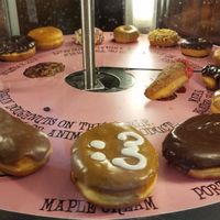 vegan doughnut shelf at Voodoo Doughnut in Portland