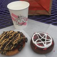 It was hard to choose which donuts to get. at Voodoo Doughnut in Portland