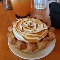 Vegan AND gluten free strawberry rhubarb rose pie. Scrumptious! at At Sara's Table Chester Creek Cafe in Duluth