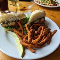 BLT (tempeh) with yam fries at At Sara's Table Chester Creek Cafe in Duluth